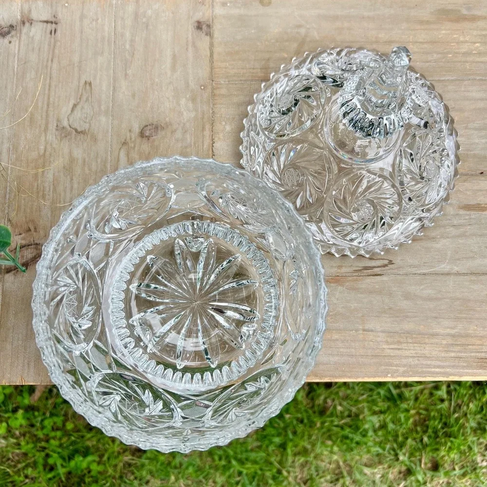 Crystal 1978 Candy Dish w/ Lid Pinwheel Design